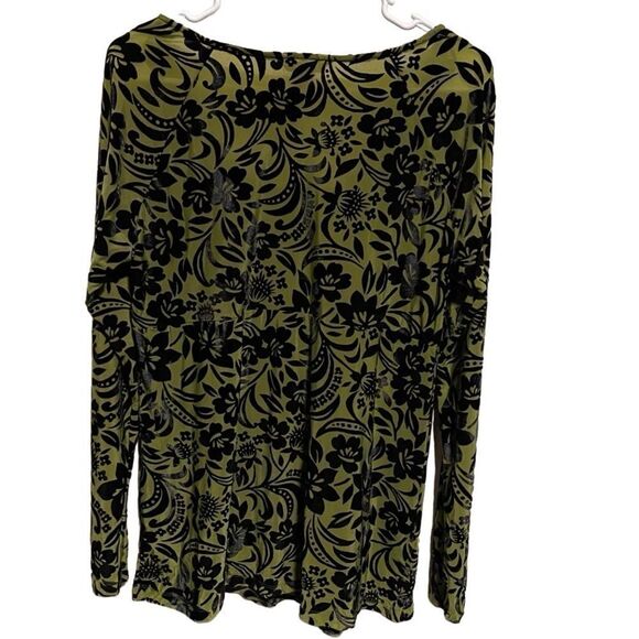 Sundance Catalog- Women Blouson Green w Black Velvet Burnout Top Blouse, Size L - Picture 5 of 8